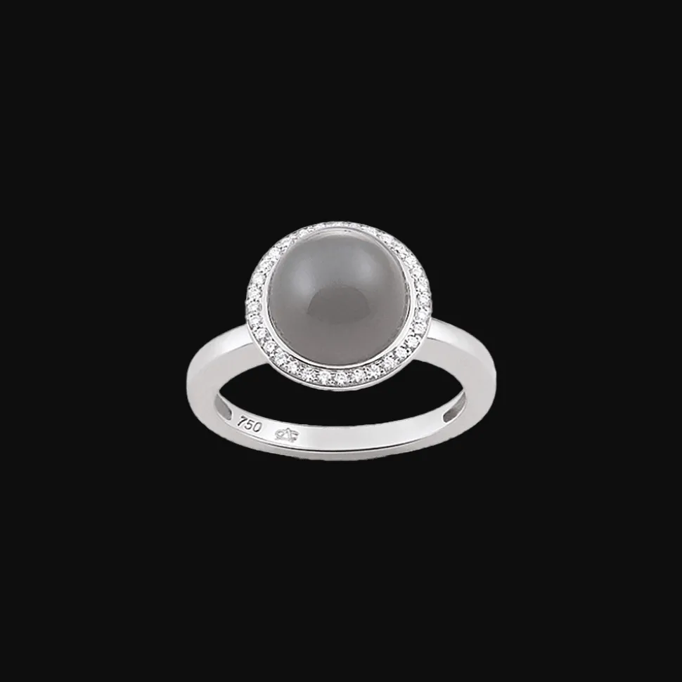 Ring 18kt Witgoud Diamond Grijze Maansteen